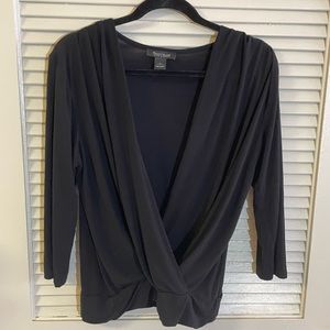 White Horse Black Market | Black Deep V Neck Halogen Cross Blouse Size: L